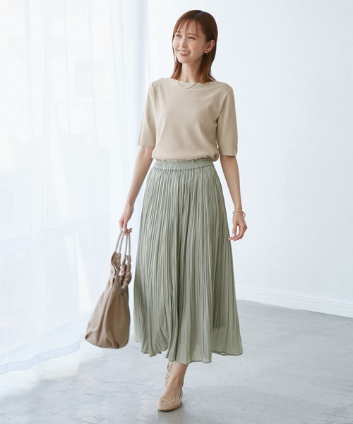 ROPE' PICNIC（ロペピクニック）の「【UVカット・接触冷感・イージーケア】八方映えニット ボートネックニットプルオーバー（ニット/セーター・レディース・ホワイト系その他5/ブラック/ベージュ・38）」の9枚目の写真