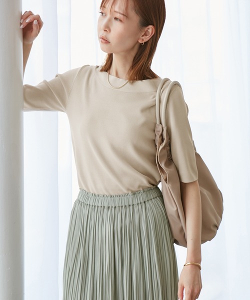 ROPE' PICNIC（ロペピクニック）の「【UVカット・接触冷感・イージーケア】八方映えニット ボートネックニットプルオーバー（ニット/セーター・レディース・ホワイト系その他5/ブラック/ベージュ・38）」の11枚目の写真