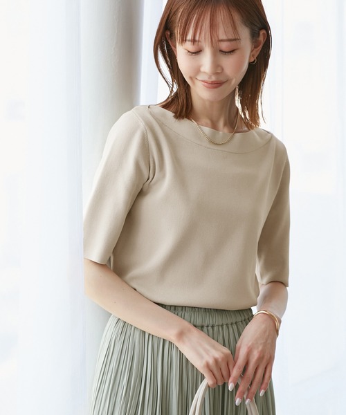 ROPE' PICNIC（ロペピクニック）の「【UVカット・接触冷感・イージーケア】八方映えニット ボートネックニットプルオーバー（ニット/セーター・レディース・ホワイト系その他5/ブラック/ベージュ・38）」の12枚目の写真