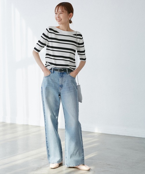 ROPE' PICNIC（ロペピクニック）の「【UVカット・接触冷感・イージーケア】八方映えニット ボートネックニットプルオーバー（ニット/セーター・レディース・ホワイト系その他5/ブラック/ベージュ・38）」の13枚目の写真