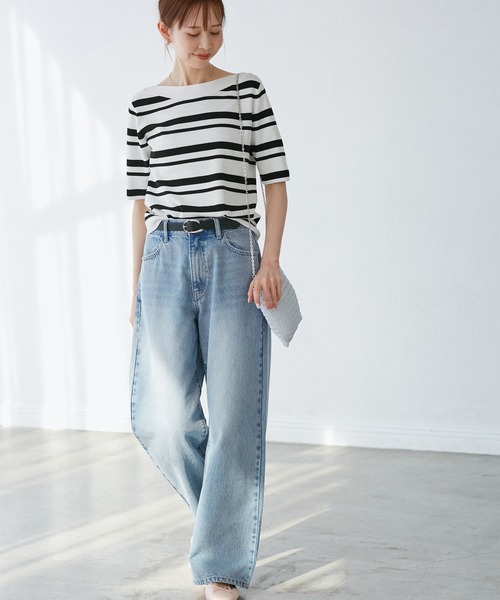 ROPE' PICNIC（ロペピクニック）の「【UVカット・接触冷感・イージーケア】八方映えニット ボートネックニットプルオーバー（ニット/セーター・レディース・ホワイト系その他5/ブラック/ベージュ・38）」の14枚目の写真