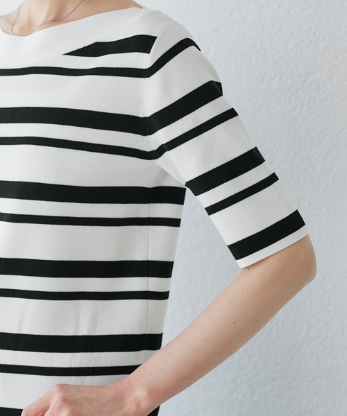 ROPE' PICNIC（ロペピクニック）の「【UVカット・接触冷感・イージーケア】八方映えニット ボートネックニットプルオーバー（ニット/セーター・レディース・ホワイト系その他5/ブラック/ベージュ・38）」の22枚目の写真