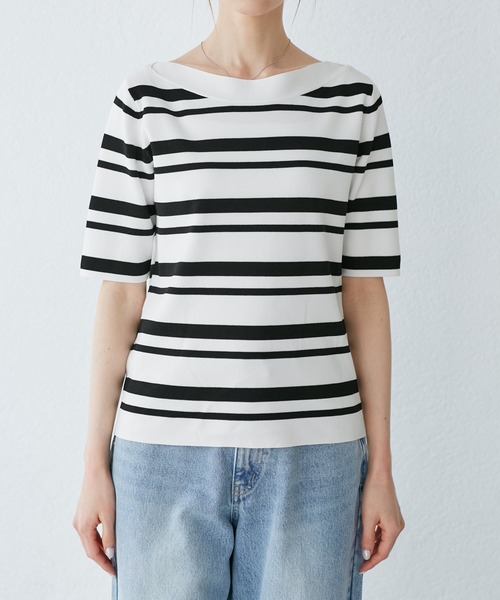 ROPE' PICNIC（ロペピクニック）の「【UVカット・接触冷感・イージーケア】八方映えニット ボートネックニットプルオーバー（ニット/セーター・レディース・ホワイト系その他5/ブラック/ベージュ・38）」の17枚目の写真