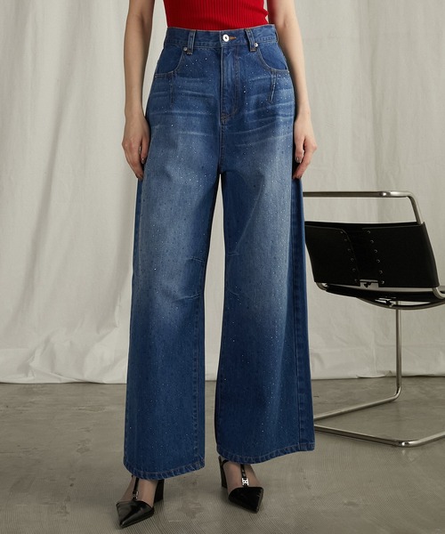 パンツ prank project Drop Jewel Denim Pants セール】ドロップビジューデニムパンツ / Drop Jewel Denim