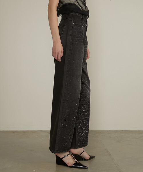 セール】ドロップビジューデニムパンツ / Drop Jewel Denim