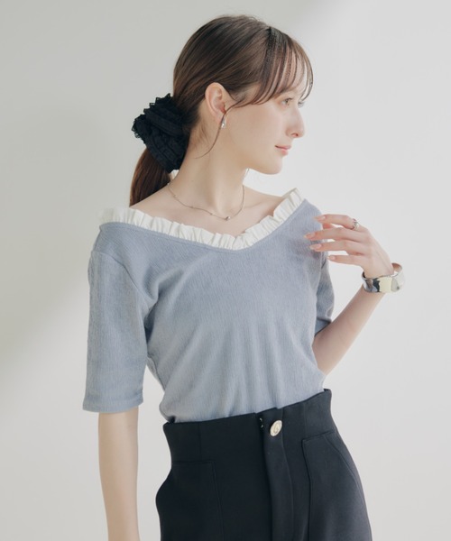 ECREL(エクレール)の「2WAYフリルカラートップス(Tシャツ/カットソー・レディース・アイボリー/ブラック/ライトブルー・FREE)」の3枚目の写真