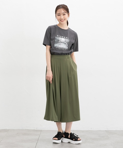 ハニさら・接触冷感・吸水速乾・UVカット】カット素材ガウチョパンツ