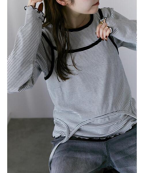 ehka sopo(エヘカソポ)の「ボーダーキャミセットカットソー(Tシャツ/カットソー・レディース・オフホワイト/ピンク/グリーン・F)」の2枚目の写真