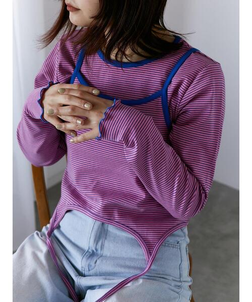 ehka sopo(エヘカソポ)の「ボーダーキャミセットカットソー(Tシャツ/カットソー・レディース・オフホワイト/ピンク/グリーン・F)」の1枚目の写真