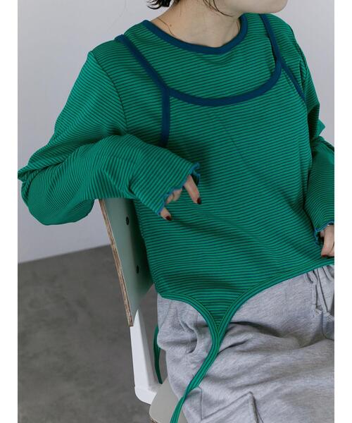 ehka sopo(エヘカソポ)の「ボーダーキャミセットカットソー(Tシャツ/カットソー・レディース・オフホワイト/ピンク/グリーン・F)」の3枚目の写真