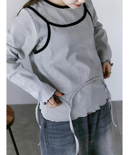 ehka sopo(エヘカソポ)の「ボーダーキャミセットカットソー(Tシャツ/カットソー・レディース・オフホワイト/ピンク/グリーン・F)」の4枚目の写真