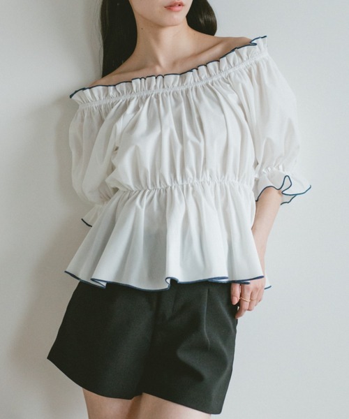 VANNIE U(ヴァニーユー)の「ギャザーオフショルペプラムブラウス(シャツ/ブラウス・レディース・ホワイト/イエロー・FREE)」の12枚目の写真