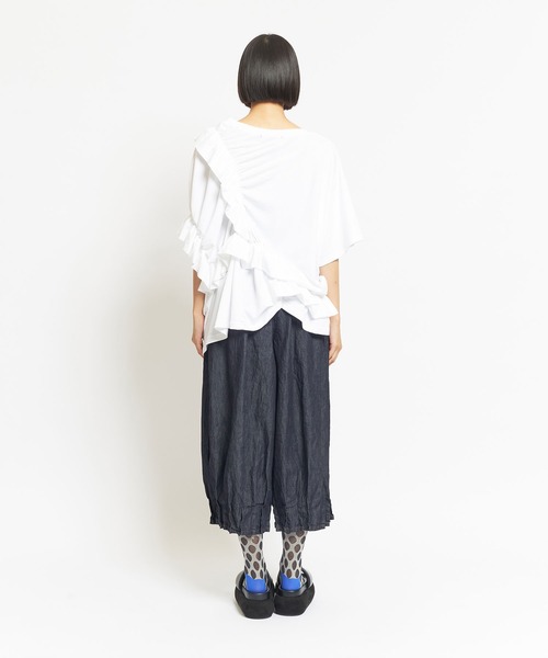 gomme（ゴム）の「24/-天竺　シャーリングトップス（Tシャツ/カットソー・レディース・ブルー/ブラック/ホワイト・MEDIUM）」の12枚目の写真