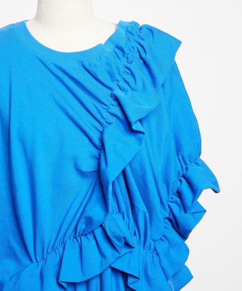 gomme（ゴム）の「24/-天竺　シャーリングトップス（Tシャツ/カットソー・レディース・ブルー/ブラック/ホワイト・MEDIUM）」の22枚目の写真