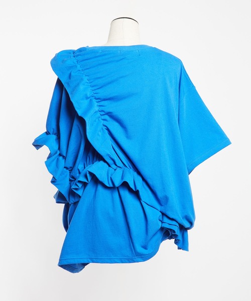 gomme（ゴム）の「24/-天竺　シャーリングトップス（Tシャツ/カットソー・レディース・ブルー/ブラック/ホワイト・MEDIUM）」の21枚目の写真