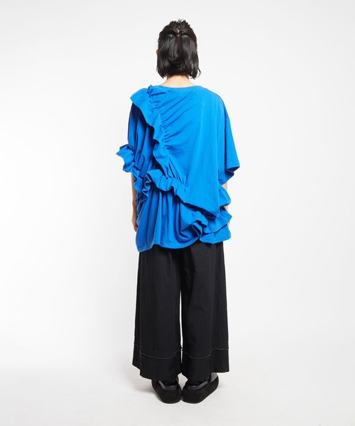 gomme（ゴム）の「24/-天竺　シャーリングトップス（Tシャツ/カットソー・レディース・ブルー/ブラック/ホワイト・MEDIUM）」の13枚目の写真