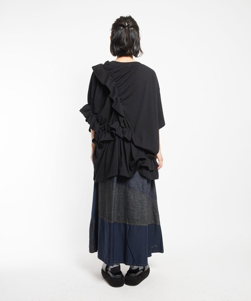 gomme（ゴム）の「24/-天竺　シャーリングトップス（Tシャツ/カットソー・レディース・ブルー/ブラック/ホワイト・MEDIUM）」の14枚目の写真