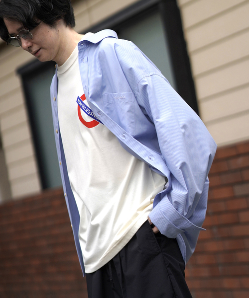 WISM（ウィズム）の「NAMELESSNESS / ネームレスネス Over Fit Shirt（シャツ/ブラウス・メンズ・ネイビー/ブルー系その他・2/3）」の2枚目の写真