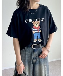 [UVカット][接触冷感]オーバーサイズベアプリントTシャツ