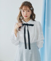 SWINGLE | バルーンスリーブバイカラーボウタイブラウス(シャツ/ブラウス)