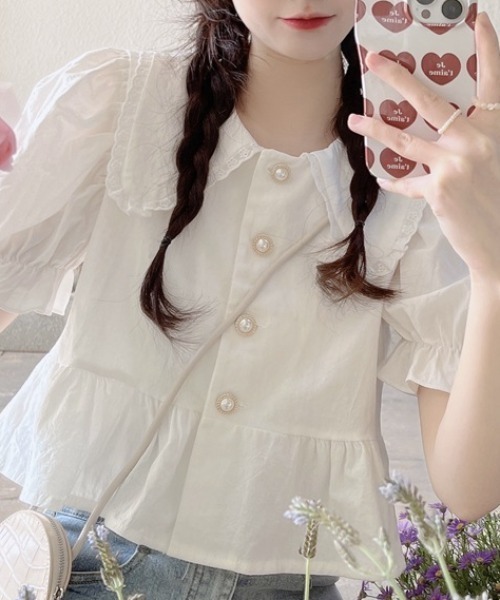 Mejoul（メジュール）の「フリルカラー丸襟パールボタンペプラムブラウス（シャツ/ブラウス・レディース・ホワイト・L/M）」の6枚目の写真