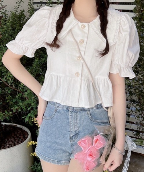 Mejoul（メジュール）の「フリルカラー丸襟パールボタンペプラムブラウス（シャツ/ブラウス・レディース・ホワイト・L/M）」の8枚目の写真