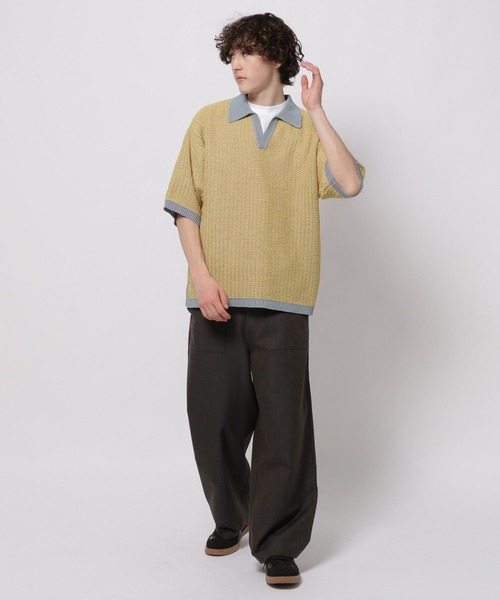 HIPANDA ベージュ ポロシャツ セーター ニットシャツ CHOYA URBAN STYLE ニット 鹿の子ニット 半袖
