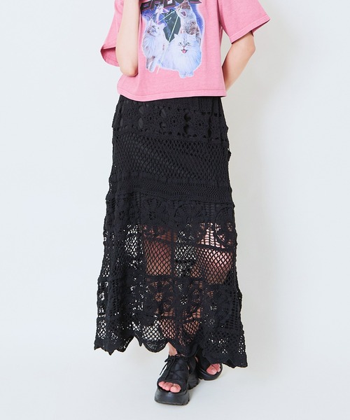 GORGE(ゴージ)の「《透かし編みロング》かぎ針レーススカート/リゾート&フェミニン(スカート・レディース・ブラック/オフホワイト・F)」の4枚目の写真