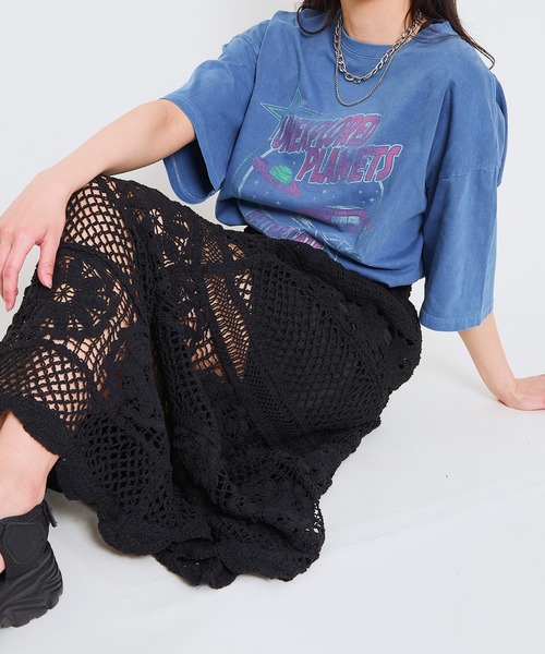 GORGE(ゴージ)の「《透かし編みロング》かぎ針レーススカート/リゾート&フェミニン(スカート・レディース・ブラック/オフホワイト・F)」の5枚目の写真