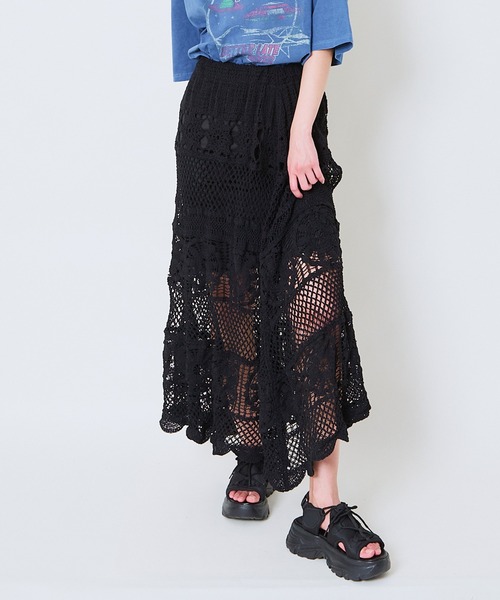 GORGE(ゴージ)の「《透かし編みロング》かぎ針レーススカート/リゾート&フェミニン(スカート・レディース・ブラック/オフホワイト・F)」の7枚目の写真