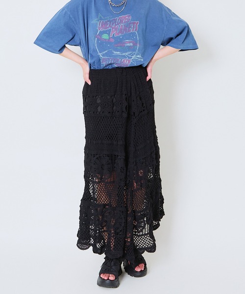 GORGE(ゴージ)の「《透かし編みロング》かぎ針レーススカート/リゾート&フェミニン(スカート・レディース・ブラック/オフホワイト・F)」の8枚目の写真