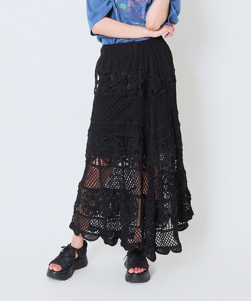 GORGE(ゴージ)の「《透かし編みロング》かぎ針レーススカート/リゾート&フェミニン(スカート・レディース・ブラック/オフホワイト・F)」の9枚目の写真