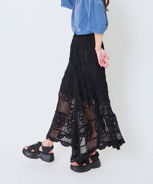 GORGE(ゴージ)の「《透かし編みロング》かぎ針レーススカート/リゾート&フェミニン(スカート・レディース・ブラック/オフホワイト・F)」の10枚目の写真