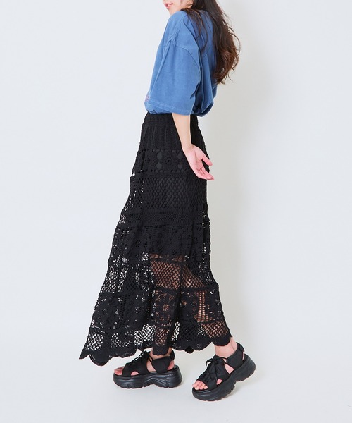 GORGE(ゴージ)の「《透かし編みロング》かぎ針レーススカート/リゾート&フェミニン(スカート・レディース・ブラック/オフホワイト・F)」の11枚目の写真