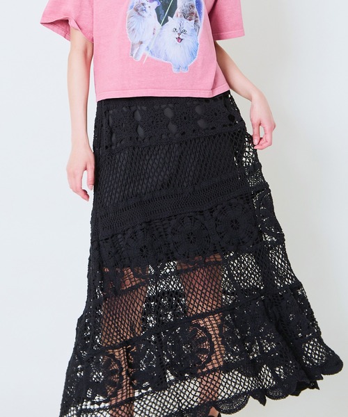 GORGE(ゴージ)の「《透かし編みロング》かぎ針レーススカート/リゾート&フェミニン(スカート・レディース・ブラック/オフホワイト・F)」の13枚目の写真