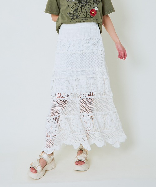 GORGE(ゴージ)の「《透かし編みロング》かぎ針レーススカート/リゾート&フェミニン(スカート・レディース・ブラック/オフホワイト・F)」の14枚目の写真