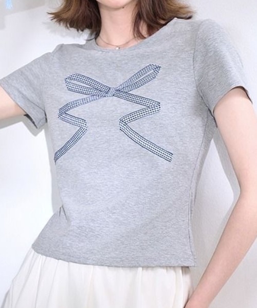 DIAVEL（ディアベル）の「リボンミニTシャツ（Tシャツ/カットソー・レディース・ホワイト/グレー/アイボリー/グレー系その他/グレー系その他2・M）」の5枚目の写真