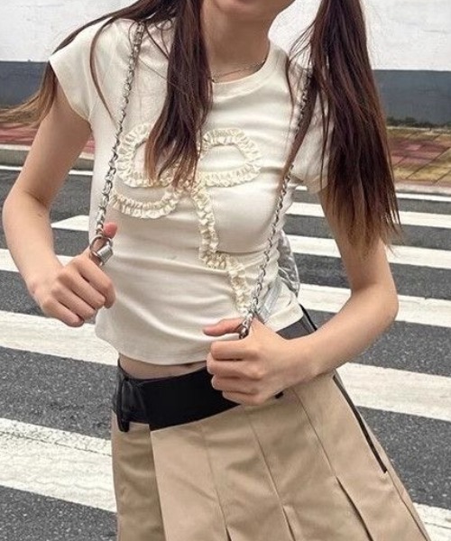 DIAVEL（ディアベル）の「リボンミニTシャツ（Tシャツ/カットソー・レディース・ホワイト/グレー/アイボリー/グレー系その他/グレー系その他2・M）」の18枚目の写真
