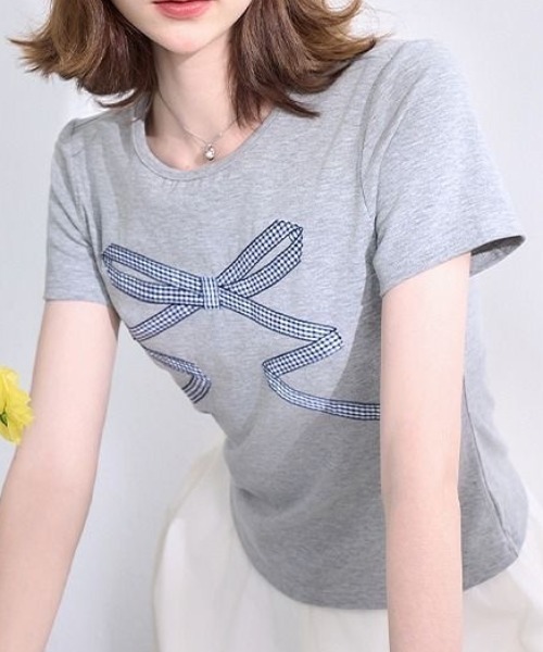 DIAVEL（ディアベル）の「リボンミニTシャツ（Tシャツ/カットソー・レディース・ホワイト/グレー/アイボリー/グレー系その他/グレー系その他2・M）」の9枚目の写真