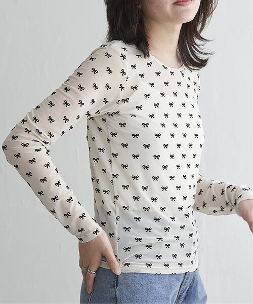 VENCEEXCHANGE(ヴァンスエクスチェンジ)の「シアーリボンフロッキープルオーバー(Tシャツ/カットソー・レディース・ブラック/グレー/アイボリー・FREE)」の2枚目の写真