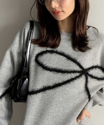 【mily bilet】ゆるっと可愛げ、ふわっと存在感。リボンフェザーコード刺繍ニット(長袖)