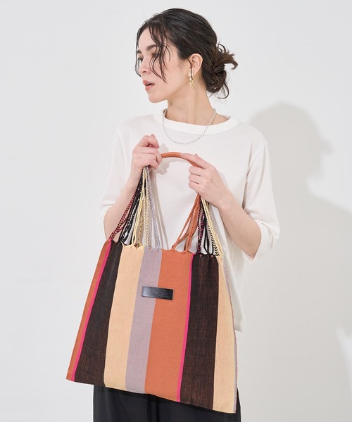 Moon Bird(ムーンバード)の「【MOON BIRD/ムーンバード】手織りハンモックバッグ(かごバッグ・レディース・ピンク系その他/グレー系その他・フリー)」の1枚目の写真