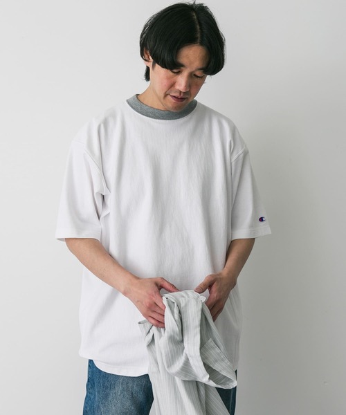 Champion(チャンピオン)の「『別注』CHAMPION×DOORS RW RINGER SHORT-SLEEVE T-SHIRTS(Tシャツ/カットソー・メンズ・ホワイト/グレー/ネイビー・LARGE/MEDIUM)」の1枚目の写真