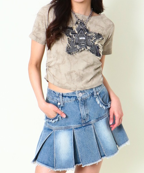 GORGE(ゴージ)の「《デニム星ワッペン×ムラ染め》リメイク風Tシャツ/こなれストリート(Tシャツ/カットソー・レディース・オフホワイト/ベージュ/ブラック/ブラウン・F)」の21枚目の写真
