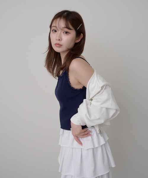 RAY CASSIN（レイカズン）の「【カップ付き】レース付ヘンリーキャミ（キャミソール・レディース・ホワイト/ホワイト系その他/ネイビー/ブルー・FREE）」の20枚目の写真