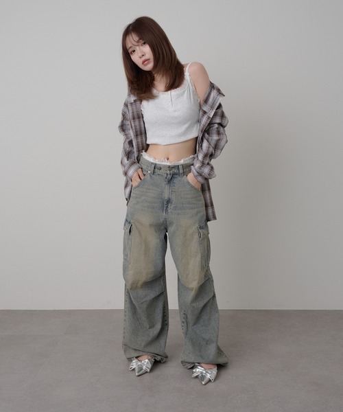 RAY CASSIN（レイカズン）の「【カップ付き】レース付ヘンリーキャミ（キャミソール・レディース・ホワイト/ホワイト系その他/ネイビー/ブルー・FREE）」の18枚目の写真