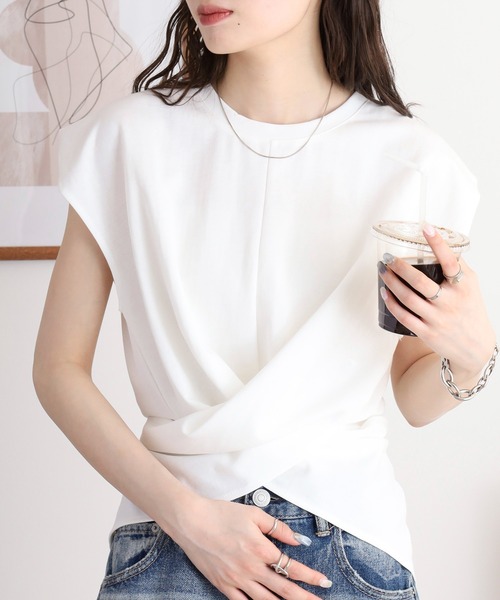 FUNALIVE(ファンアライブ)の「バックタイ ツイスト フレンチスリーブカットソー(Tシャツ/カットソー・レディース・ホワイト/ブラック・FREE)」の3枚目の写真