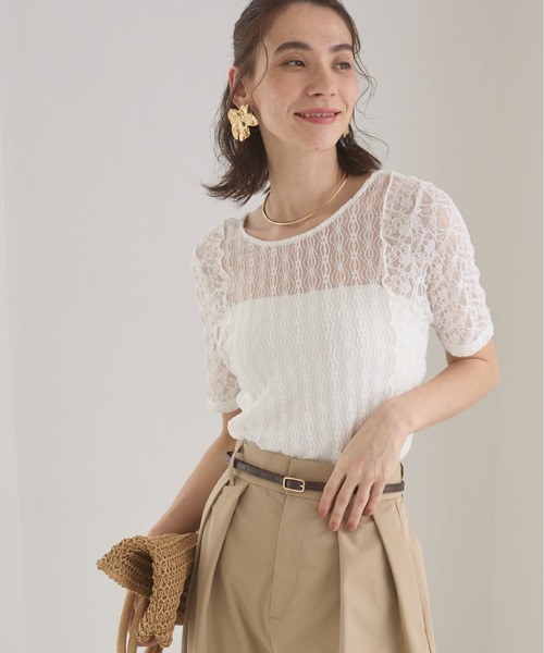 ANGIE(アンジー)の「パッチワーク レース シアートップス (半袖)(Tシャツ/カットソー・レディース・ホワイト/ブラック/アイボリー・MEDIUM/LARGE)」の19枚目の写真