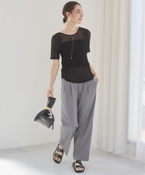ANGIE(アンジー)の「パッチワーク レース シアートップス (半袖)(Tシャツ/カットソー・レディース・ホワイト/ブラック/アイボリー・MEDIUM/LARGE)」の9枚目の写真