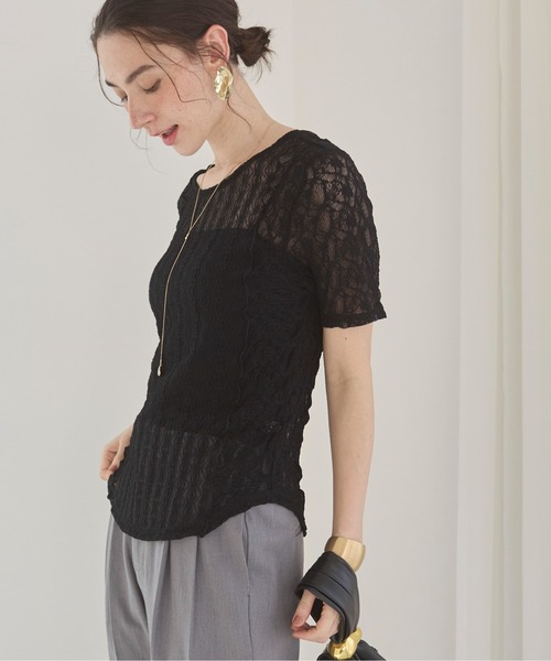POPPY レースパッチワークトップス セール】パッチワーク レース トップス (半袖）（Tシャツ